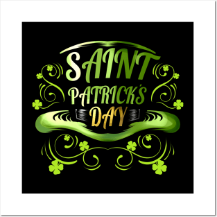 Green Hat And Shamrocks Logo For St Patricks Day Posters and Art